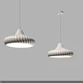 Modern White Striped Pendant Lights Hanging From Ceiling On Gray Wall 3d model