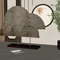 Decorative Ornament Set With Folding Fans Circular Wall Art And Green Plant In Modern Interior