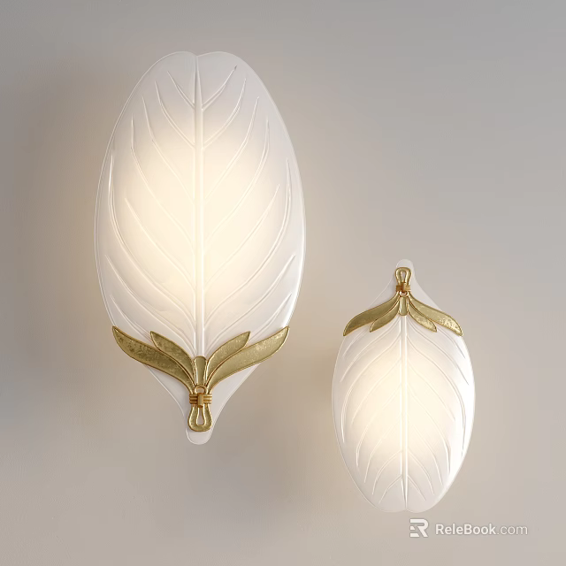 Leaf Shaped Unique Shaped Wall Lamp with Modern White Body and Golden Accents 3d model 