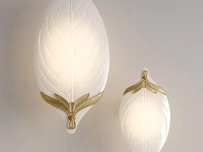 Leaf Shaped Unique Shaped Wall Lamp with Modern White Body and Golden Accents 3d model
