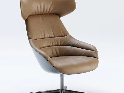 Modern Brown Leather Leisure Chair With Comfortable Backrest Armrests And Metal Base 3d model