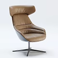 Modern Brown Leather Leisure Chair With Comfortable Backrest Armrests And Metal Base