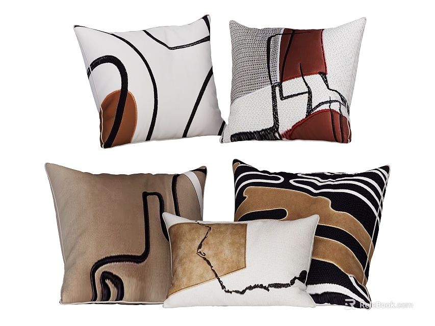 Decorative Throw Pillows With Various Geometric Patterns And Neutral Color Tones For Home Decor 3d model 