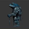 Blue Frog Wearing Medieval Armor Holding Sword with Mythical Details