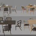 Modern Wooden Dining Table Set With Matching Chairs And Decorative Tabletop Items 3d model