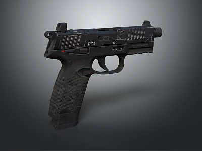 Modern Black Tactical Pistol With Textured Grip And Sight Features 3d model