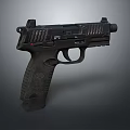 Modern Black Tactical Pistol With Textured Grip And Sight Features