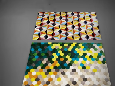 Colorful Square Rugs With Geometric Patterns And Hexagon Designs In Vibrant Colors 3d model