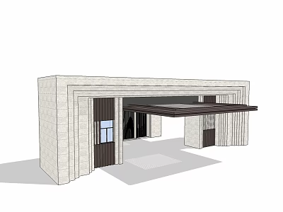 Modern Residential Building Entrance With Stone Facade Dark Awning And Glass Windows 3d model