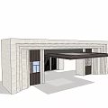 Modern Residential Building Entrance With Stone Facade Dark Awning And Glass Windows