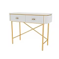 Modern White Vanity Table With Gold Cross Legs And Striped Drawers