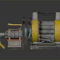 Weapon Mechanical Component With Yellow Coiled Structure Metal Base And Industrial Cables