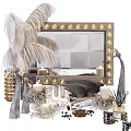 Stylish Decorative Ornament Set With Lighted Mirror Feather Decor Candles Beaded Accents And Aromatic Diffuser