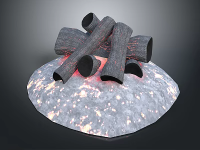 Campfire Scene With Burning Logs On Stone Base And Glowing Embers 3d model