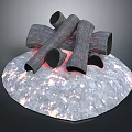 Campfire Scene With Burning Logs On Stone Base And Glowing Embers 3d model