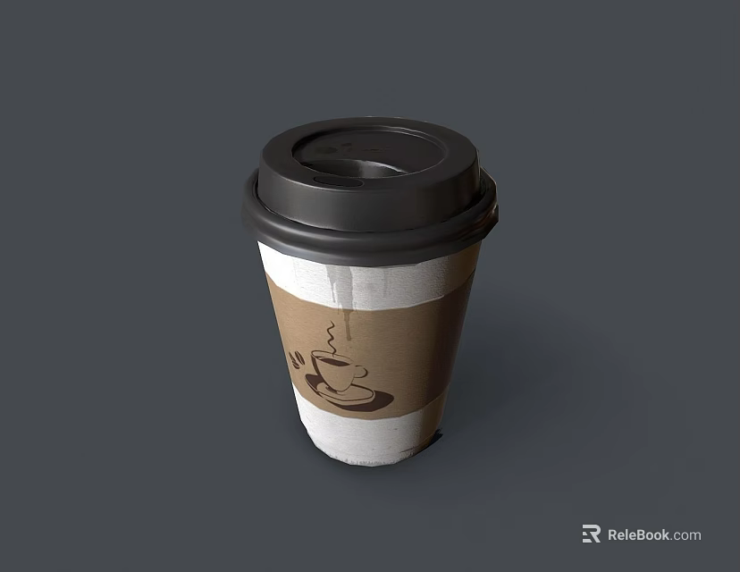Paper Cup With Black Lid And Brown White Body Featuring Coffee Design 3d model 
