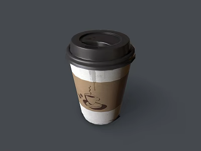 Paper Cup With Black Lid And Brown White Body Featuring Coffee Design 3d model