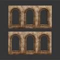 Brown Arched Decorative Furniture Window Frames With Three Panes Design 3d model
