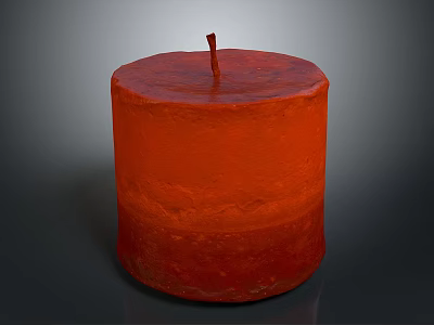 Red Cylindrical Candle Lamp With Top Wick And Smooth Wax Surface Design 3d model