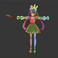 Cute Anime Character With Rabbit Ears And Pink Hair In Red White Outfit Holding Staff