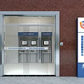 Government Service Hall Entrance With Self Service Machines And Digital Service Signs