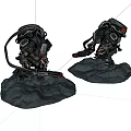 Mechanical Robot Figurines With Sci Fi Weapon And Gray Base Design 3d model