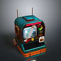 Vintage Arcade Style Computer With Green Red Design Keyboard Screen And Antennas