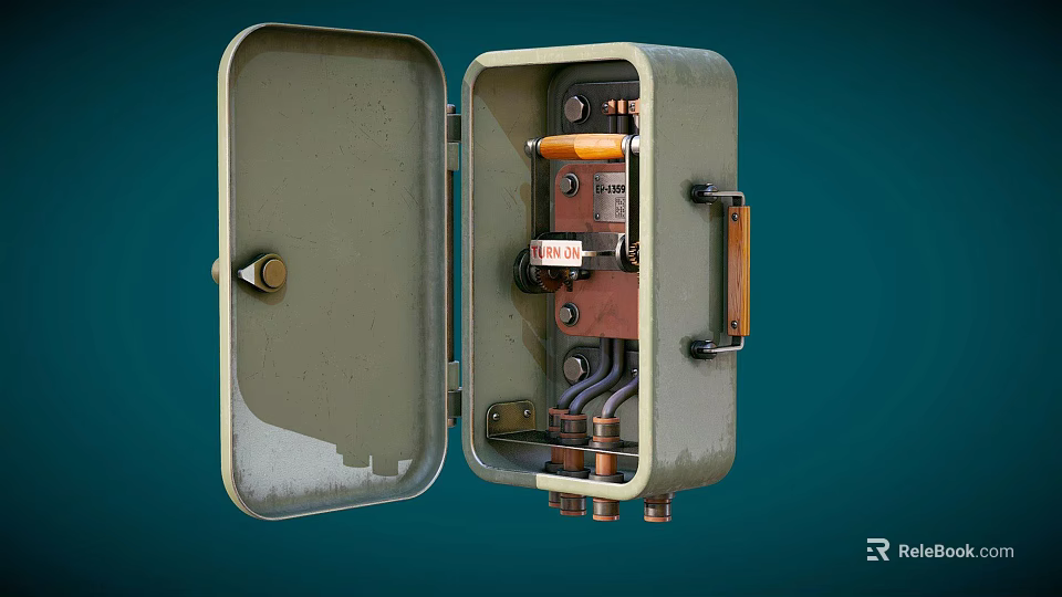 Open Metal Electrical Box With Fuse Terminal Blocks And Wiring Components 3d model 