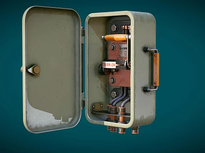 Open Metal Electrical Box With Fuse Terminal Blocks And Wiring Components 3d model