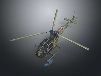 Military Green Helicopter 3D Model With Rotors Transparent Cockpit And Landing Gear 3d model