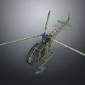 Military Green Helicopter 3D Model With Rotors Transparent Cockpit And Landing Gear