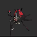 Mythical Spider Creature And Warrior Character In Red Black Armor Holding Dark Staff