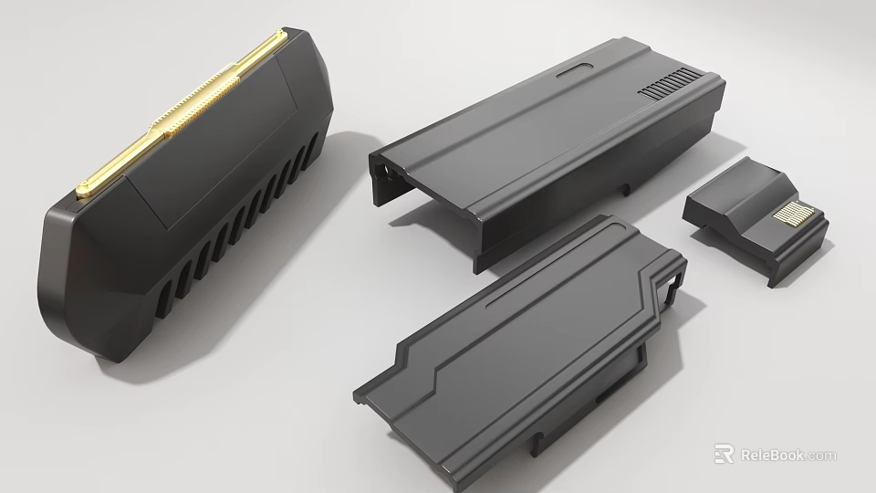 Black and Gray Industrial Equipment Components with Various Shapes and Heat Dissipation Holes 3d model 