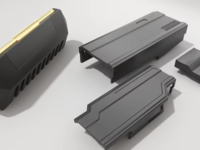 Black and Gray Industrial Equipment Components with Various Shapes and Heat Dissipation Holes 3d model