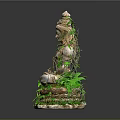 Intricate Decorative Shiva Statue Adorned With Green Vines And Lotus Base