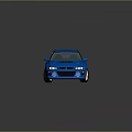 Blue Sporty Car With Rear Spoiler And Gold Alloy Wheels Design