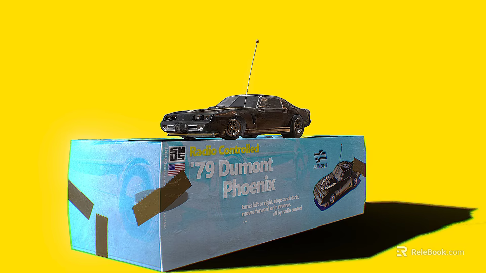 Vintage Electric Toy Remote Control Car 79 Dumont Phoenix on Blue Box with Yellow Background 3d model 