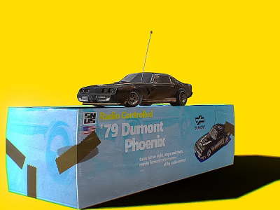 Vintage Electric Toy Remote Control Car 79 Dumont Phoenix on Blue Box with Yellow Background 3d model