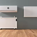 White Air Conditioner And Radiators On Gray Wall With Wooden Floor