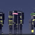 Futuristic Architecture Design With Neon Lights And Digital Screens On Tall Buildings