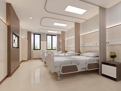 Modern Hospital Ward Interior With Multiple Beds Clean Design Windows And Medical Equipment 3d model