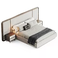 Modern Upholstered Double Bed With Gray Headboard Pillows And Nightstand Drawers