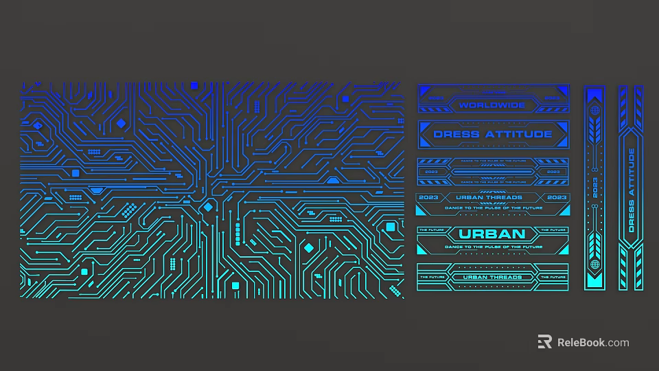 Neon Blue Circuit Board Pattern With Dress Attitude And Urban Text Designs 3d model 