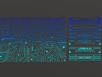 Neon Blue Circuit Board Pattern With Dress Attitude And Urban Text Designs 3d model