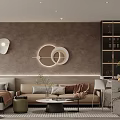 Modern Apartment Living Room With Sofas Circular Lights And Marble Bar 3d model