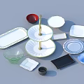 Ceramic And Glass Tableware Set With Multicolored Plates Bowls Trays And Serving Cups 3d model