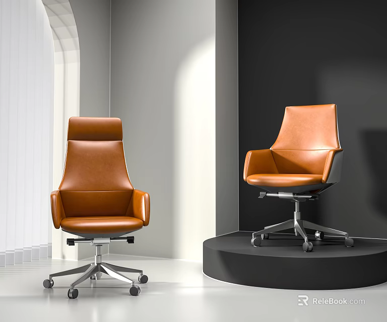 Modern Brown Leather Office Chairs With Swivel Wheels And Display Design 3d model 