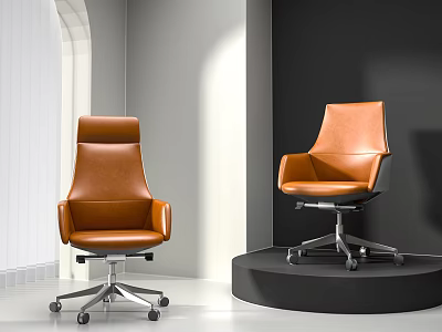 Modern Brown Leather Office Chairs With Swivel Wheels And Display Design 3d model