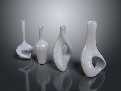 Fresh Green Plants In Stylish White Vases For Interior Home Decoration 3d model