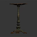 Antique Ornate Carved Pedestal Stand With Rustic Green Patina And Decorative Details
